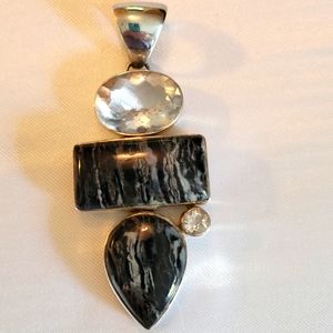3" Long Sterling silver multi gemstone pendant